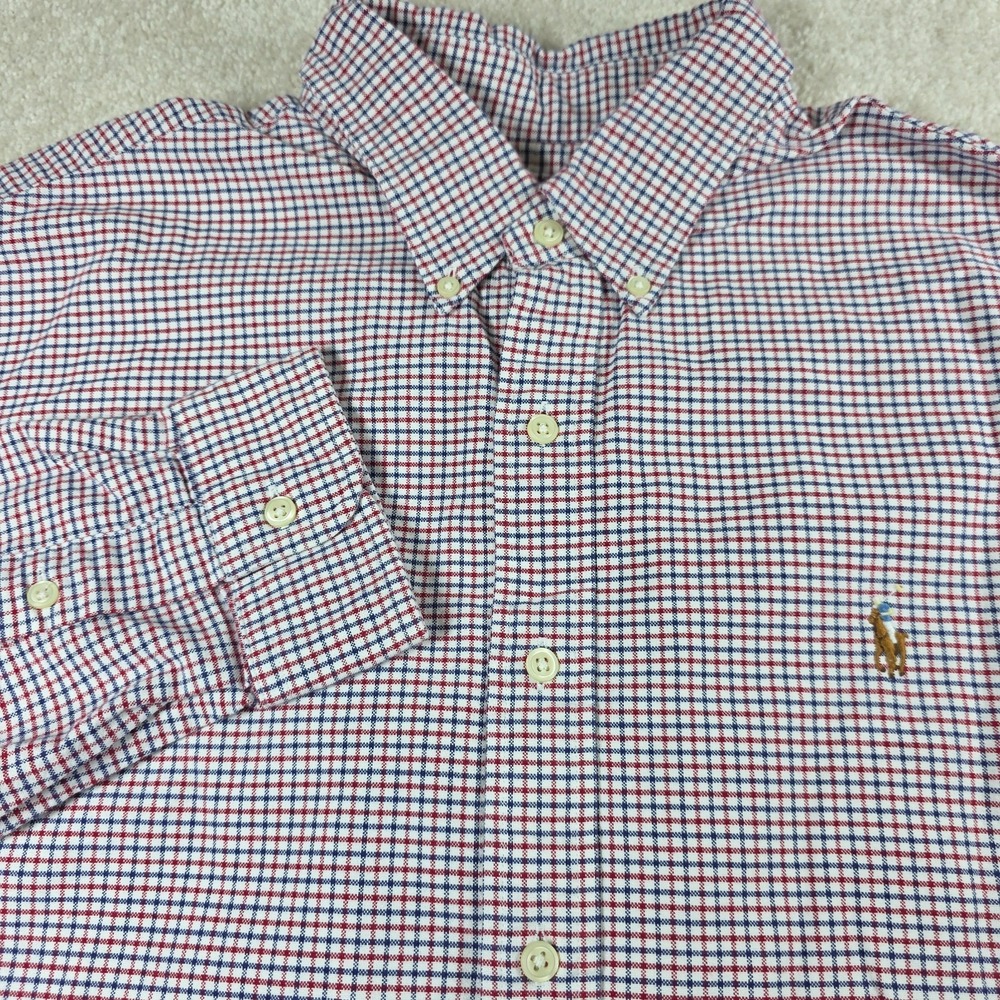 Ralph Lauren Shirt Mens XL Red Blue Tattersall Check Long Sleeve Button Down